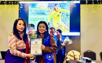 नेपाली फुटबल स्टार खेलाडी एन्जीला तुम्बापो सुब्बा युकेमा सम्मानित।