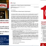 नेपाली श्रमिकको पासपोर्ट तत्काल फिर्ता गर्न २,७५१ कम्पनीलाई इमेलमार्फत दूतावासको निर्देशन।