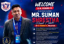 मलेसियामा रहेको क्लब N. Penang FC को मुख्य प्रशिक्षकमा सुमन श्रेष्ठ नियुक्त